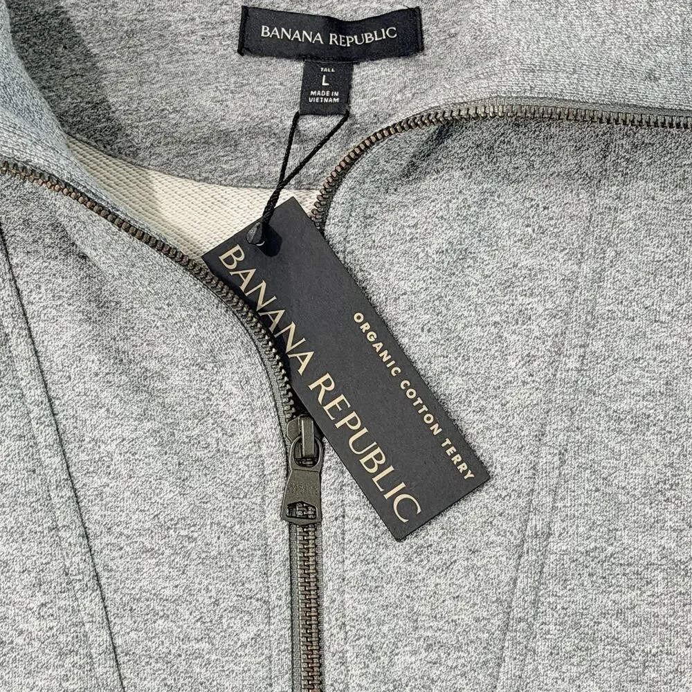 New Banana Republic Grey Organic Cotton Terry 1/4 Zip Sweatshirt LT NWT L Tall